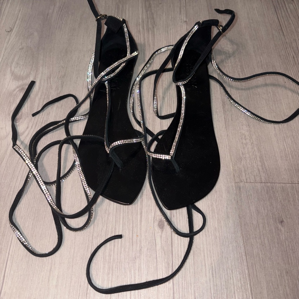 Aminah abdul jillil black rhinestone sandals